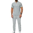 thumbnail image 3 of Men 2 Piece Casual Beach Outfits Short Sleeve Button Down Shirts Summer Loose Pant Sets Vacation Walking Outfits Gray XL, 3 of 6