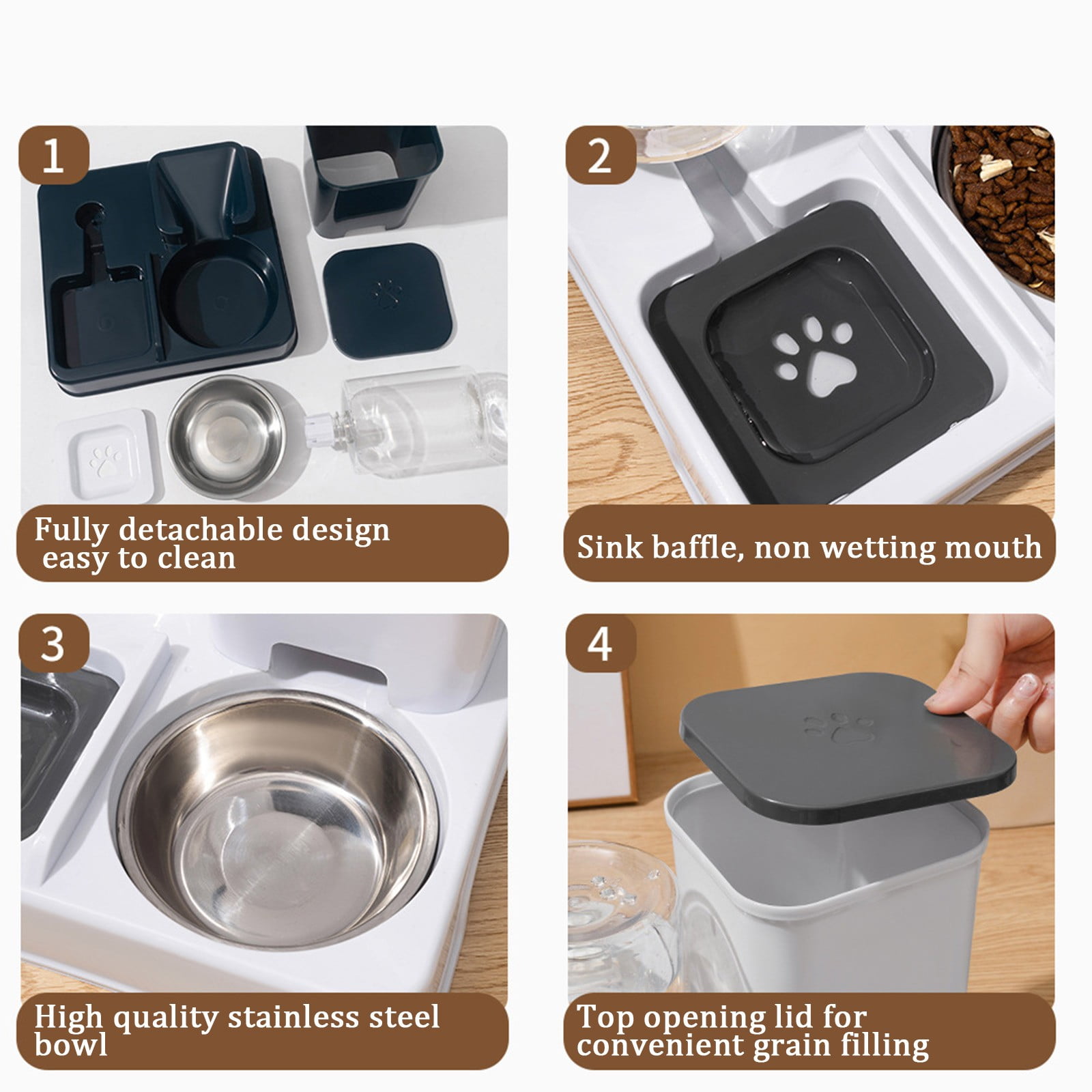 Automatic Pet Feeder and Water Dispenser, Gravity Feeding with Stainless Steel Bowl and Automatic Water Bottle for Small Medium Dogs and Cats