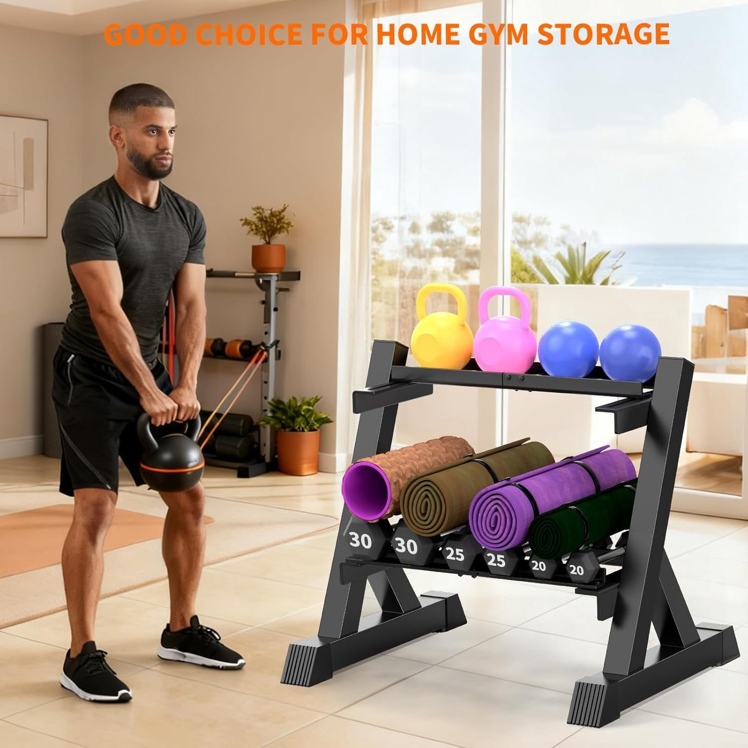 Dumbbell Rack Stand Only, 2-Tier 33 IN Length Adjustable Weight Rack for  Gym Heavy-Duty Metal Weight Stand Holder for Dumbbells, Kettlebells, 360 lb Capacity (Dumbells not included)