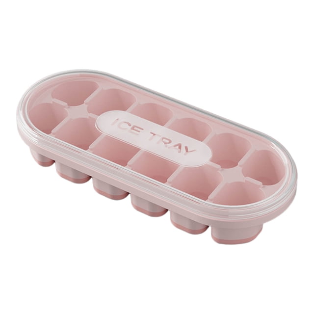 yulier Ice Tray, Silicone Plastic Ice Cubes Trays for Freezer, 12 Cubes Ice Cube Molds, Easy-Release Ice Tray for Cocktail, Coffee, Drinks, 7.3"x3.1"x1.3", Pink