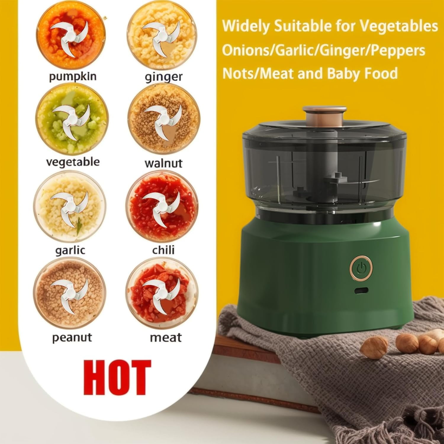 Electric Mini Chopper Food Processor: USB Charging Mini Food Chopper Garlic Grinder, 350ML Vegetable Chopper For Onion Garlic Pepper Meat Mincer/Grinder/Puree Food (Green)