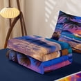 thumbnail image 5 of jejeloiu Dreamy Beach Sunset Zipper Twin Comforter Sets with Fitted Sheet and 2 Pillowcases For Girls,Tropical Palm Seashell Zipper Bedding Set,Purple Blue,Navy Blue Reversible,4-Piece, 5 of 7