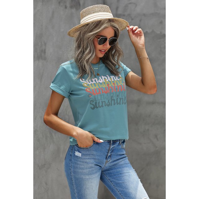ABPHQTO Camiseta con estampado de sol azul para mujer