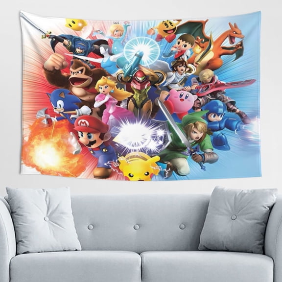 Super Smash Bros. Ultimate Tapestry Wave Wall Hanging Home Decoration Wall Blanket Dormitory Living Room Bedroom Backdrop Poster (60x40 In)