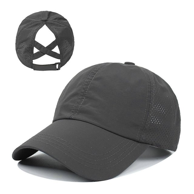 Gorra de béisbol ligera yuxing con visera solar y cola de caballo cruzada Secado rápido gris oscuro 56-58 cm