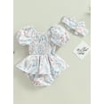 thumbnail image 4 of Coduop Infant Baby Girls Romper Set Floral Bodysuit Ruched Short Sleeve Jumpsuit,with Headband, 4 of 8