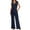 Dark Blue, variant on Ashirexll Wide Leg Jumpsuits for Women, Linen Overalls for Women, Fashion Summer Solid Casual V Neck Sleeveless Belted High Waist Long Pants Rompers Dark Blue M
