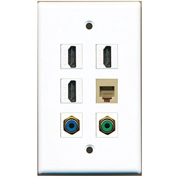 RiteAV - 3 HDMI 1 Port RCA Green 1 Port RCA Blue 1 Port Phone RJ11 RJ12 Beige Wall Plate