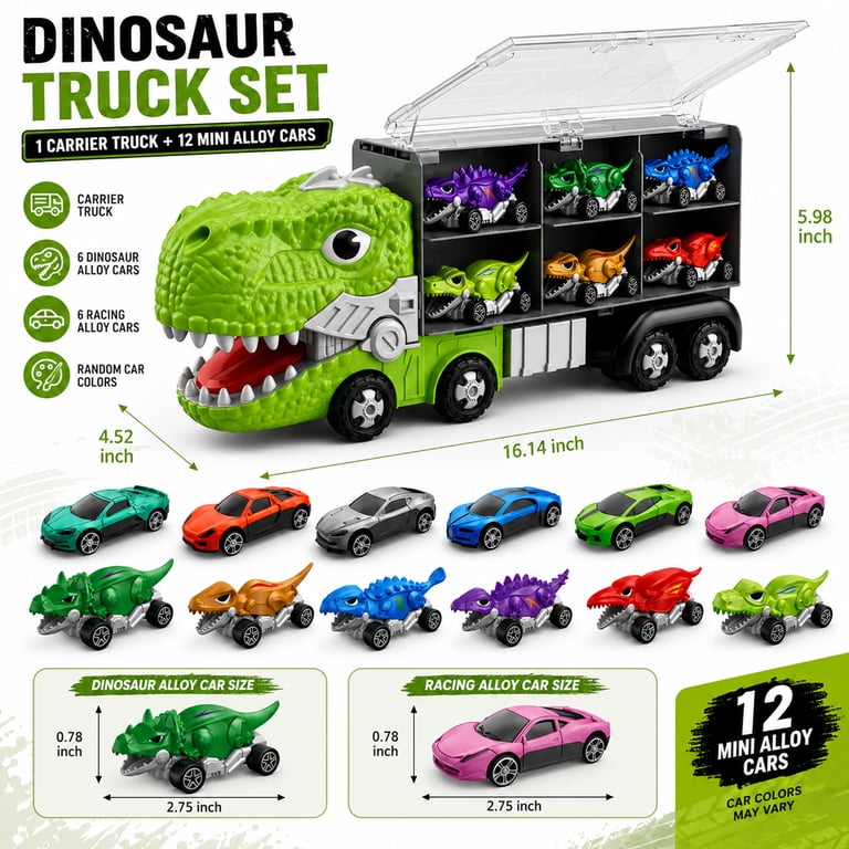 JoyStone Dinosaur Truck Toy Set with 12 Mini Cars photo 3