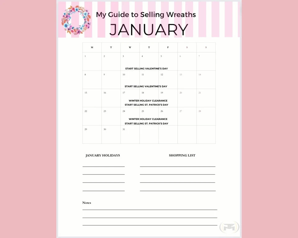 Digital Yearly Wreath Making Business Craft Planner Daily Weekly Monthly Planner