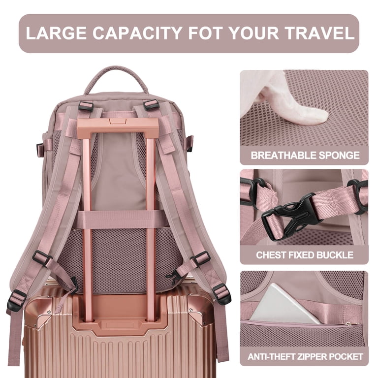DAKIMOE Large Travel Backpack with Laptop Compartment, Light Pink photo 3