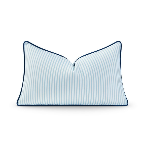 Hofdeco Premium Coastal Hampton Style Patio Indoor Outdoor Lumbar Pillow Cover Only, 12"x20" Water Resistant for Backyard, Couch, Blue Stripe