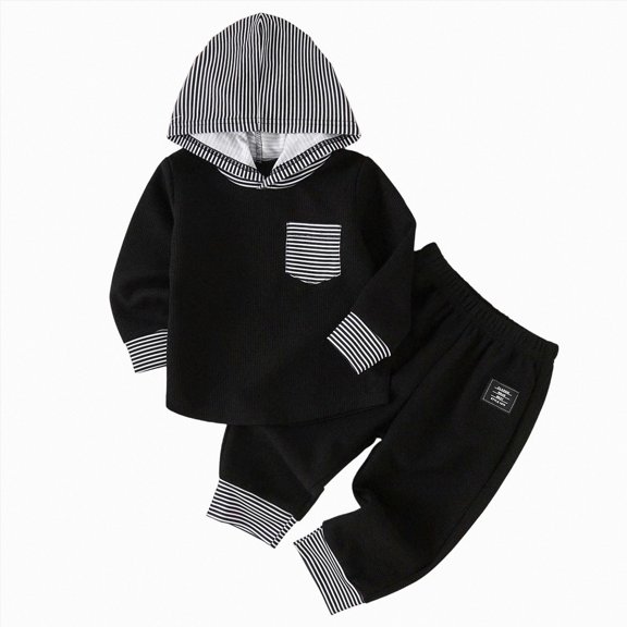 mgoYE Toddler Infant Baby Boy Clothes Striped Long Sleeve Hoodie Tops Sweatsuit Pants Outfit Set