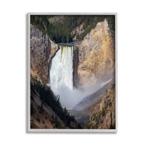 Stupell Industries Waterfall in Rocky Cliffs Nature Photography Gray Framed Art Print Wall Art, 16 x 20