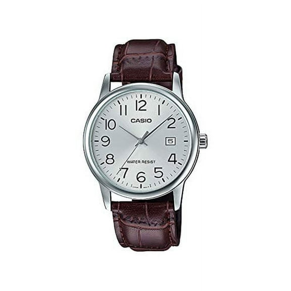 Casio Men's Standard Stainless Steel Brown Leather Band Silver Bezel Watch MTPV002L-7B2