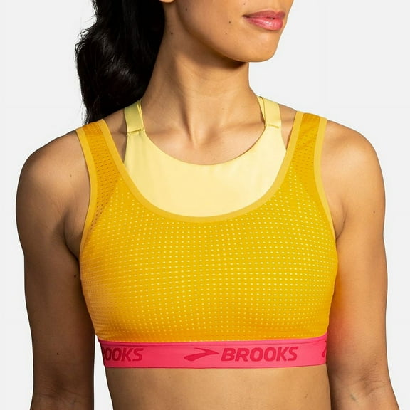 Brooks Women's Drive Mesh Run Sports Bra Tangerine Sunsprite Yellow (L)
