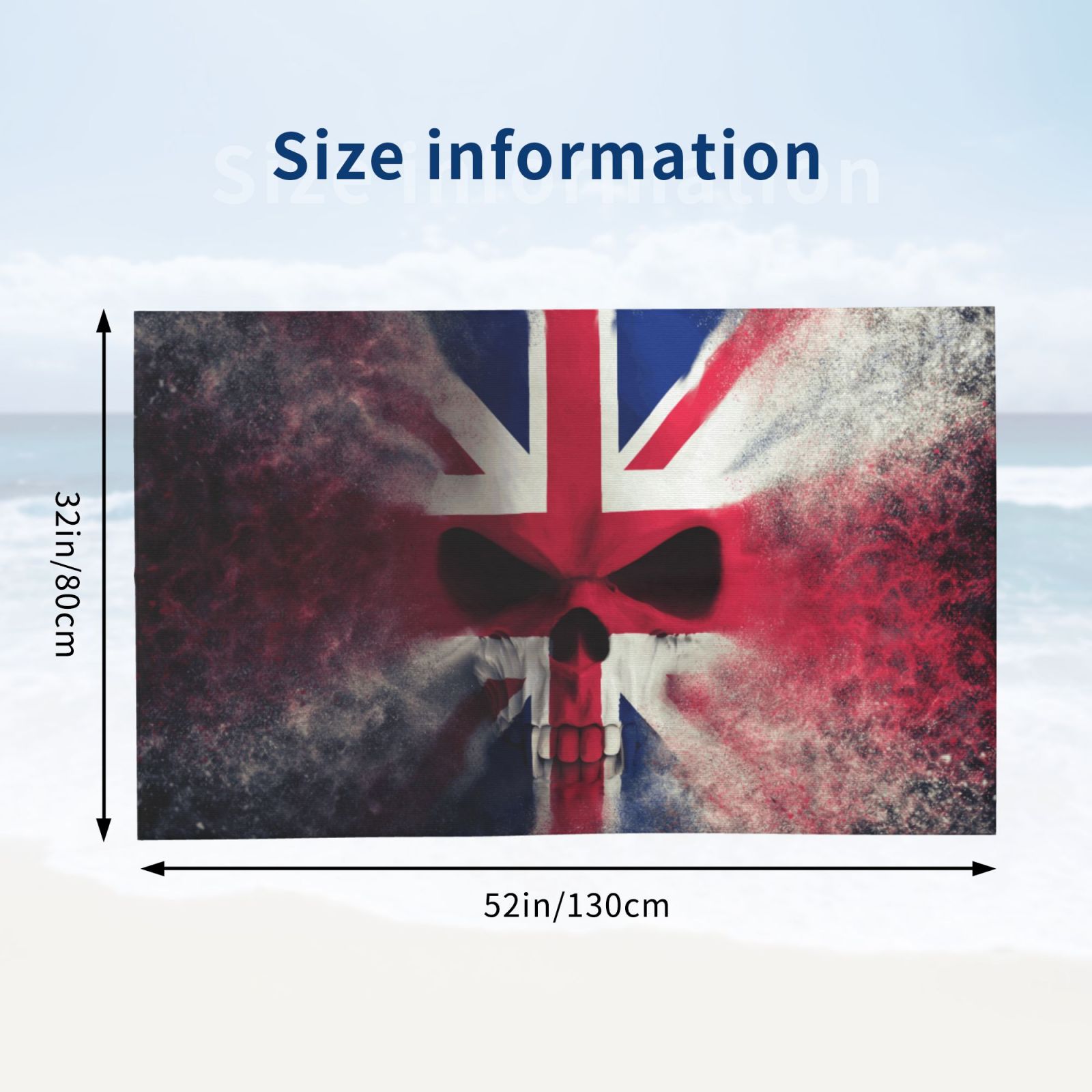 Skull Face Union Jack Uk Flag Beach Bath Towel Gym Spa Shower Towels Pool Soft 32" X 52" for Men Women