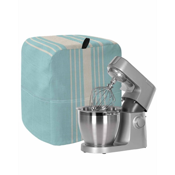 Aqua Beige Striped Stand Mixer Dust Cover with Storage Pocket & Handles, Modern Farmhouse Retro Lines Fits All Tilt Head & Bowl Lift Kitchen Appliance Cover Organizer Bag Accessories, 6-8 Quart