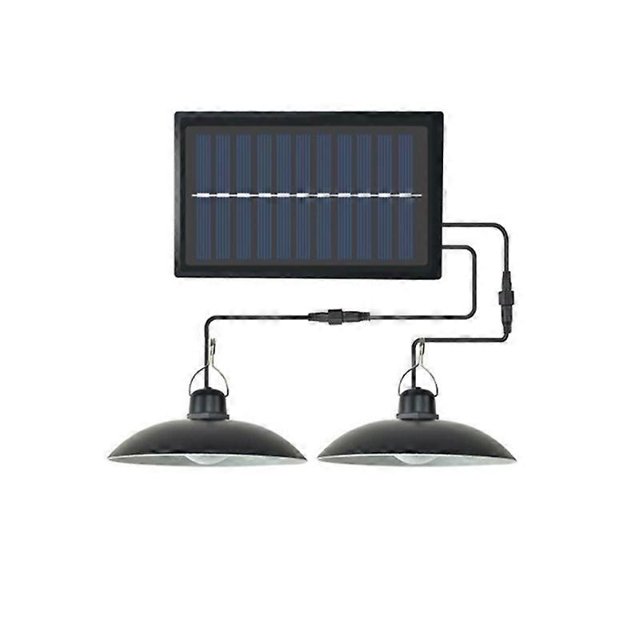 Lámpara colgante solar para exteriores, lámpara LED impermeable, candelabro de doble cabeza, decoraciones con control remoto para cobertizo interior, granero, habitación, 2 cabezas, color blanco