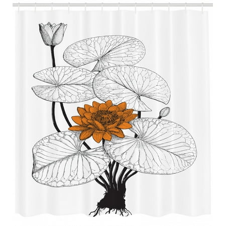 Flower Shower Curtain Water Lily With Orange Flower And