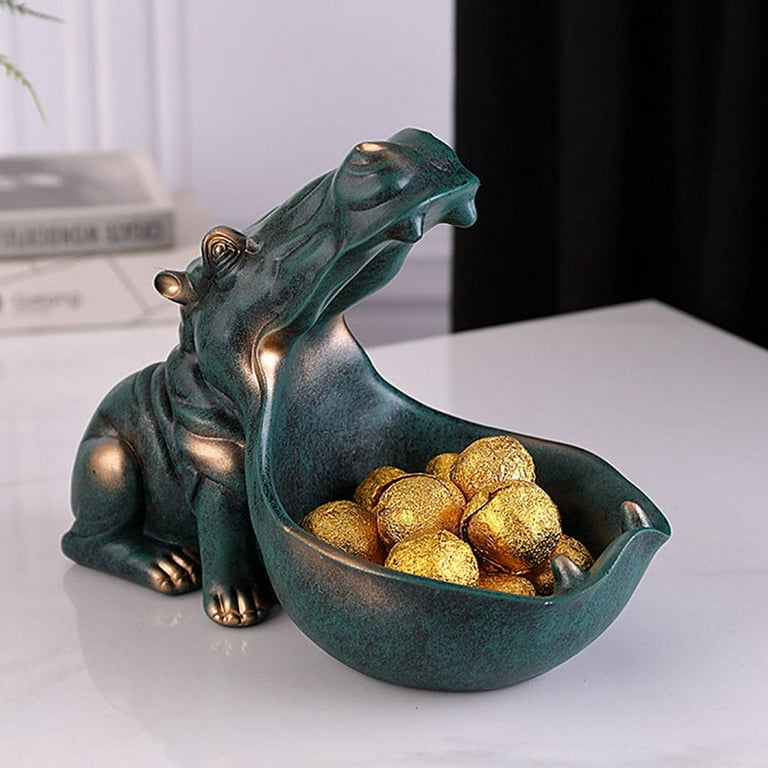 Resin Hippo Figurine Key Storage Holder Desktop Organizer Keys Ph Coin Jewelry Storage Hippopotamus Statue for Home Decoration Blue Green