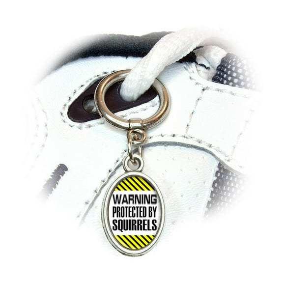 Warning Protected By Squirrels Oval Shoe Charm