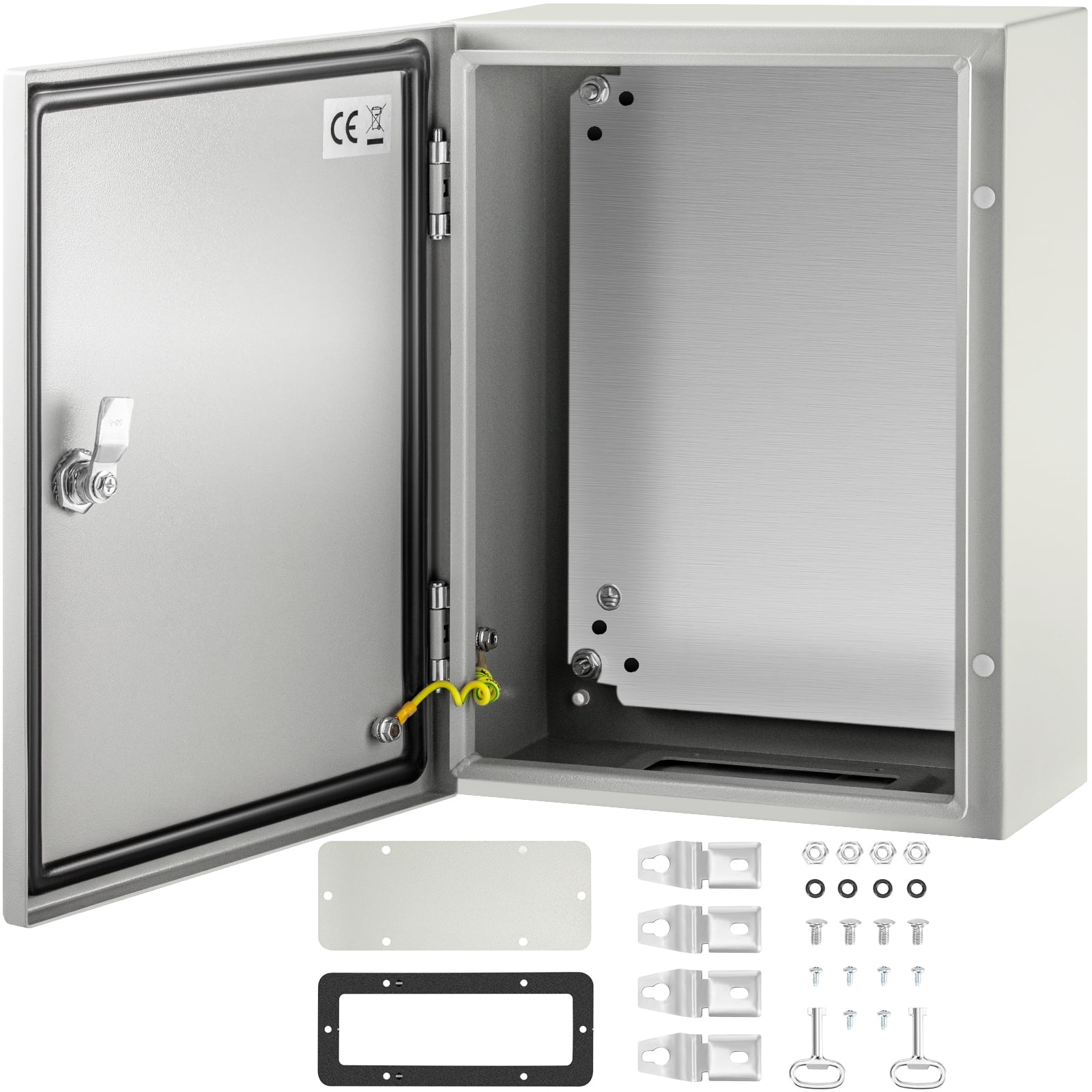 SKYSHALO Steel Electrical Box 16” x 12” x 6”Electrical Enclosure Box, Carbon Steel Hinged Junction Box, IP65 Weatherproof Metal Box Wall-Mounted Electronic Equipment Enclosure Box with Mounting Plate