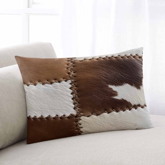Brown White Leather Texture Standard Size Pillow Cover, Pillowcase Protectors with Zipper, Breathable Decorative Throw Pillow Case Cover, Abstract Art Cowhide Pillow Shams for Couch Sofa 20x26Inch