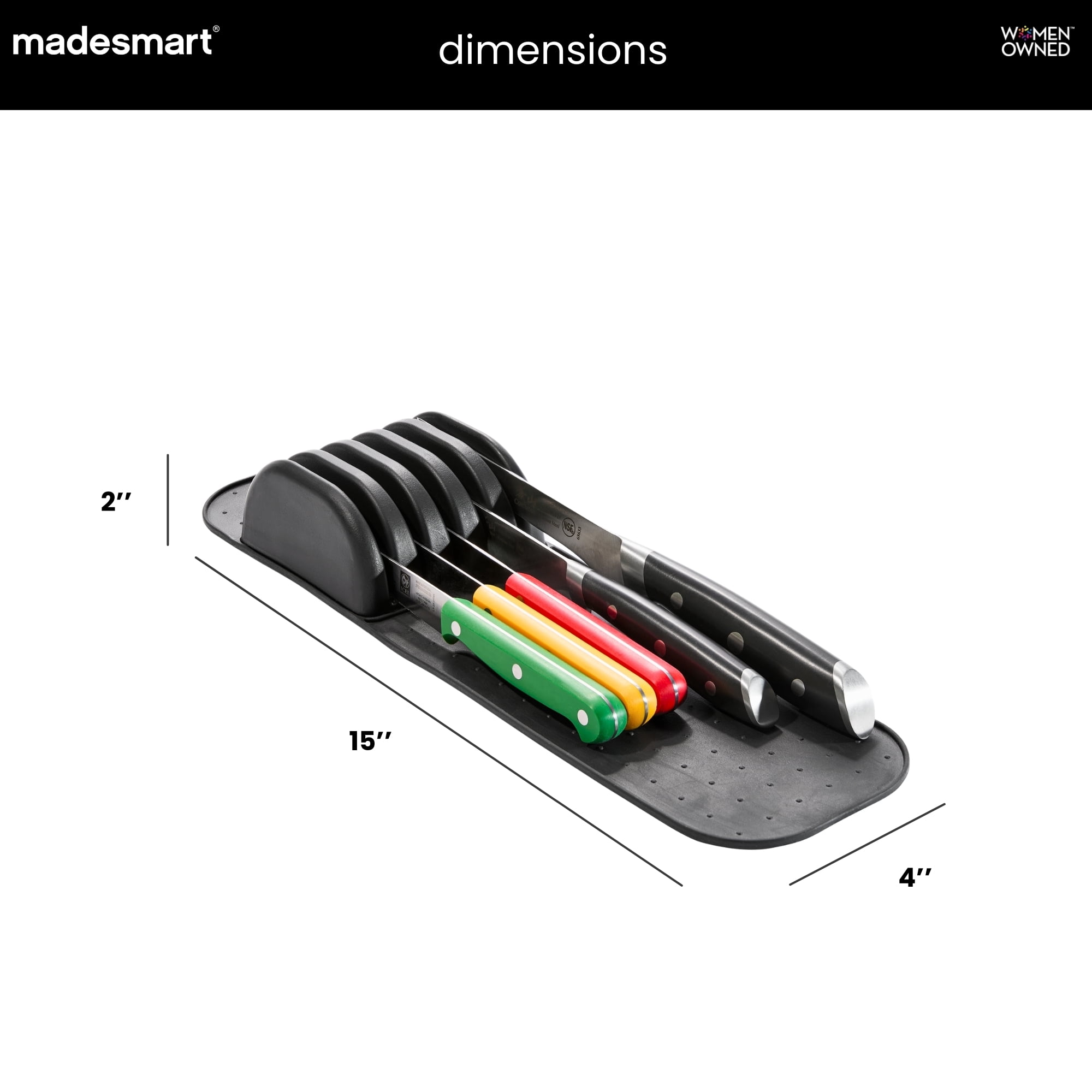 madesmart Small Knife Mat, Rubberized Grip, Non-Slip, 5-Knife, Carbon