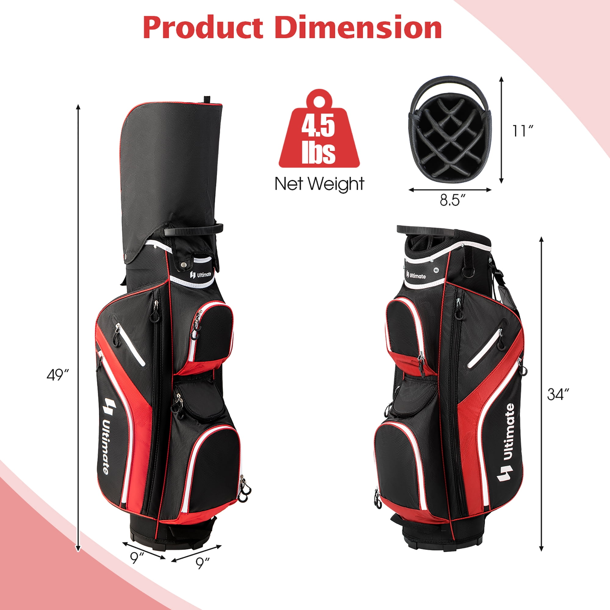 Gymax Golf Cart Bag Lightweight Golf Club Bag w/ 14 Way Dividers Top & Carry Handles Red