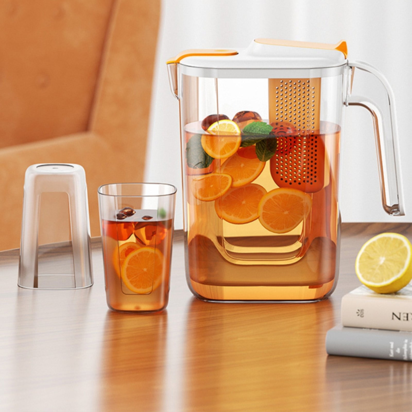 Piwvid 72oz Plastic Pitcher with Lid, 0.57 Gallons 2.2 Litre BPA-Free Carafe for Hot and Cold Lemonade Juice Iced Tea, Fridge Water Jug with Filter