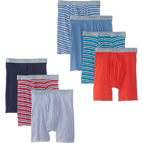 Fruit of the Loom Men's Super Value Stripe Solid Boxer Brief, Multi, SmallPack of 7