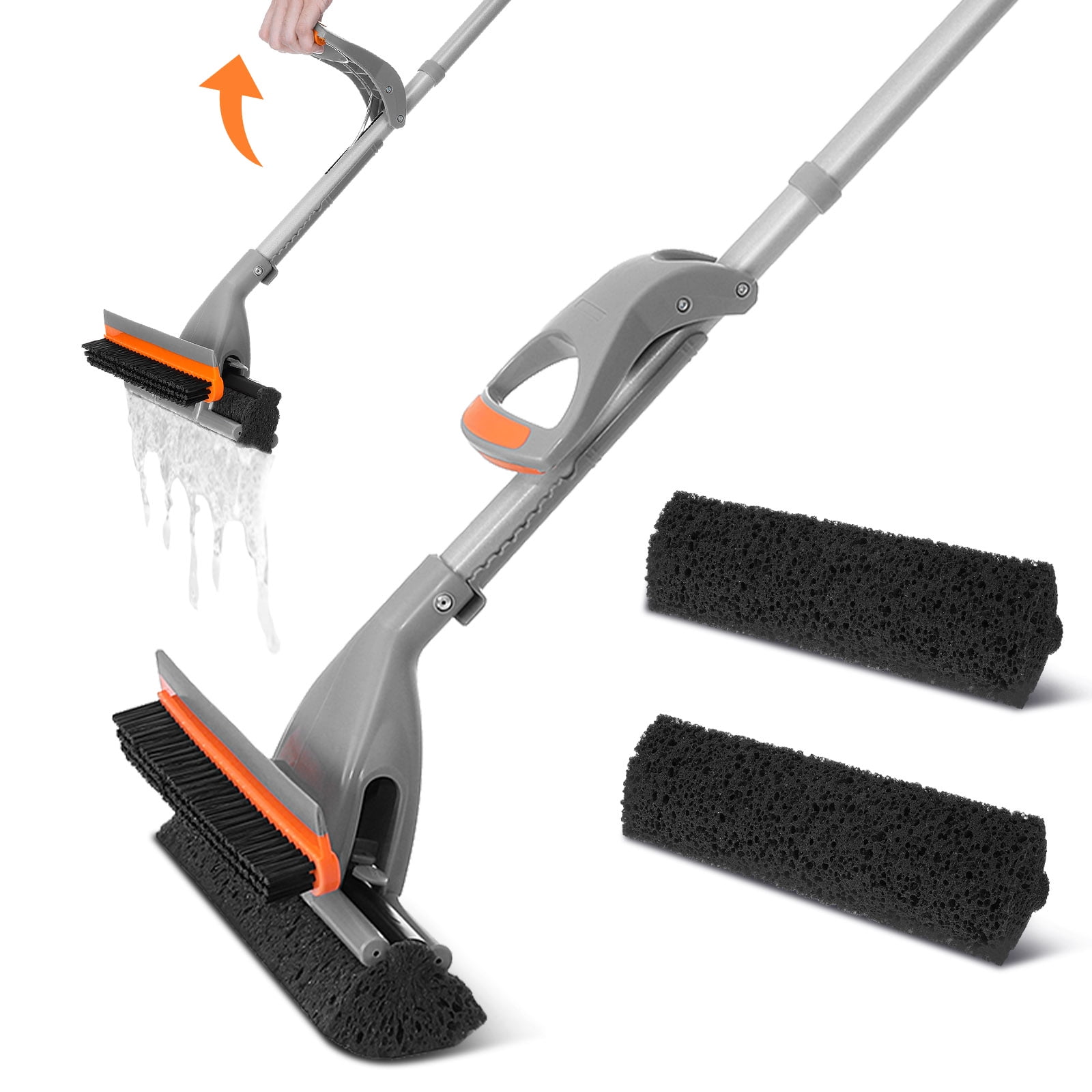 Adjustable Sponge Mop with Floor Brush and Squeegee for Home use,Strong  Water Absorption,Equipped with a Spare Sponge 