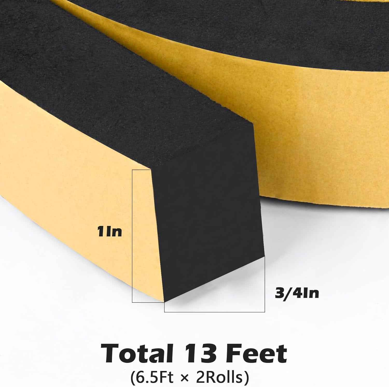 Black Door Window Weather Stripping Self Adhesive Foam Tape High Density Foam Sealing Strip Window Insulation Weatherproof Gasket Tape 1" Wide X 3/4" Thick, 6.5 Ft X 2 Rolls, Total 13 Feet