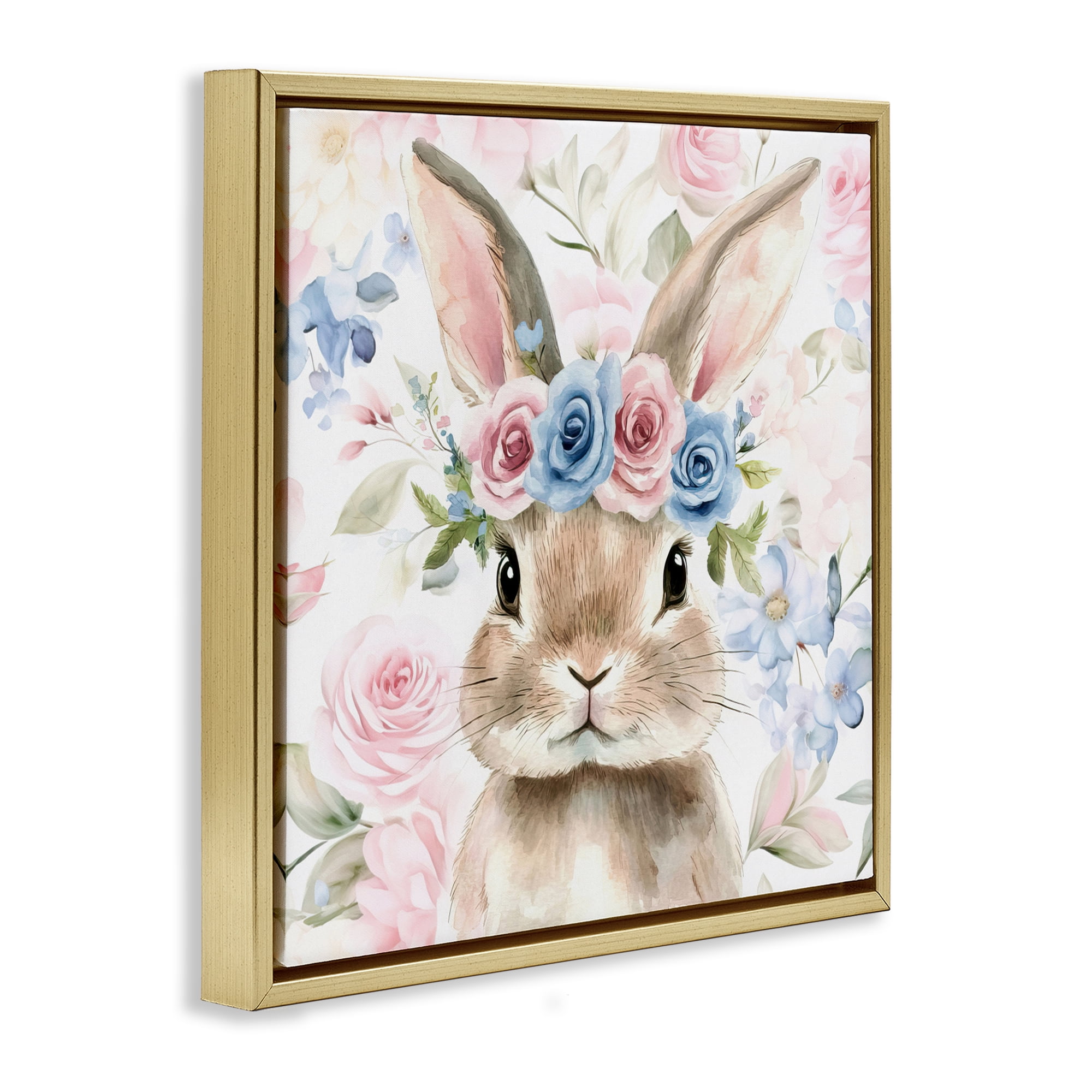 Stupell Industries Flower Power Bunny Gold Framed Floater Canvas Wall Art, design by Tina LeCour