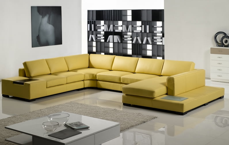 Modern Yellow Leather Sectional Sofa Lf, Yellow Leather Sectional Furniture