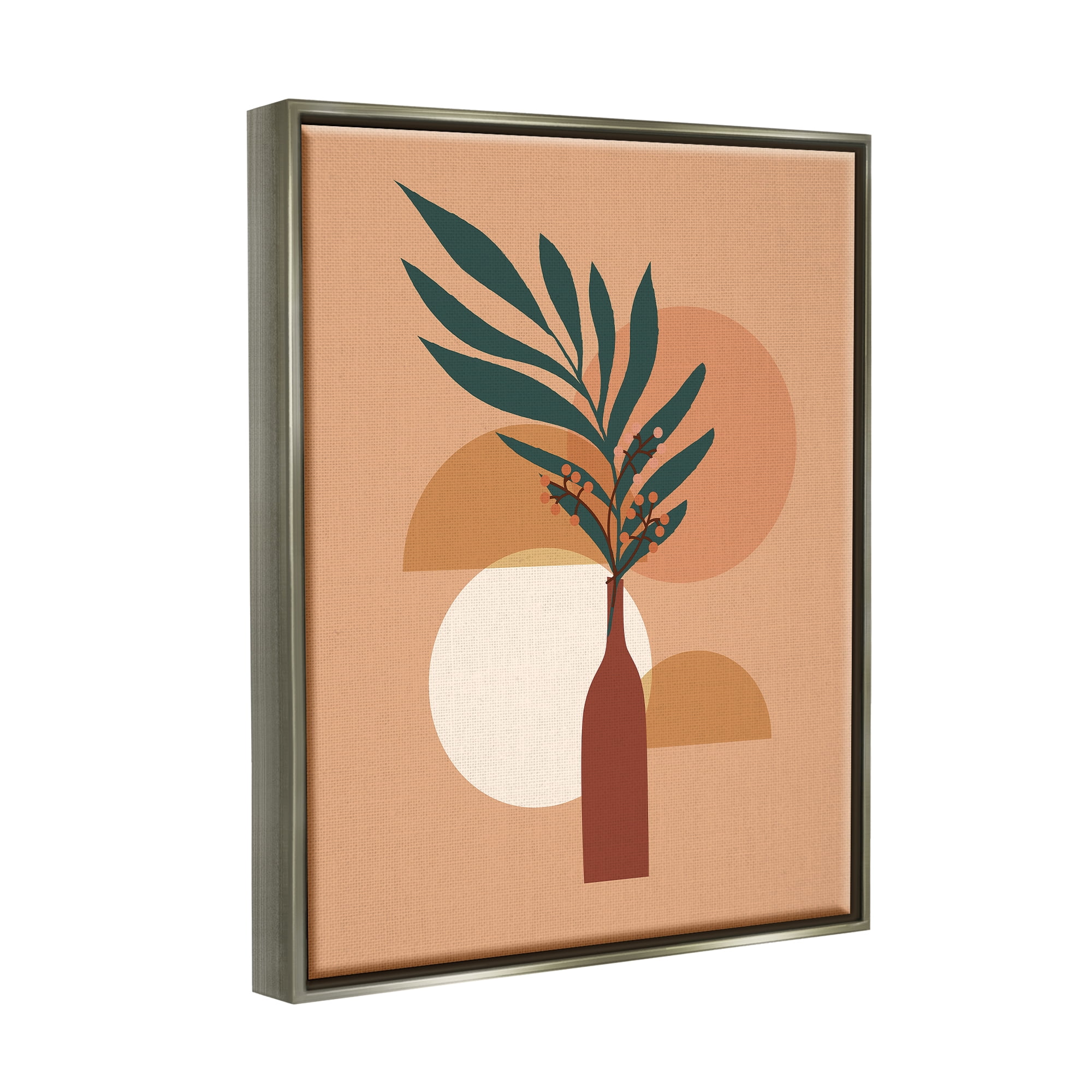 Stupell Industries Botanical Leaf & Shapes Botanical & Floral Painting Gray Floater Framed Canvas Art Print Wall Art, 17 x 21