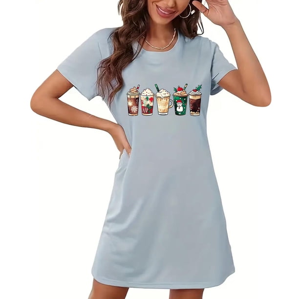 Camisón corto de talla grande para mujer, camisón de manga corta con estampado de pecho a la moda, camisón para mujer