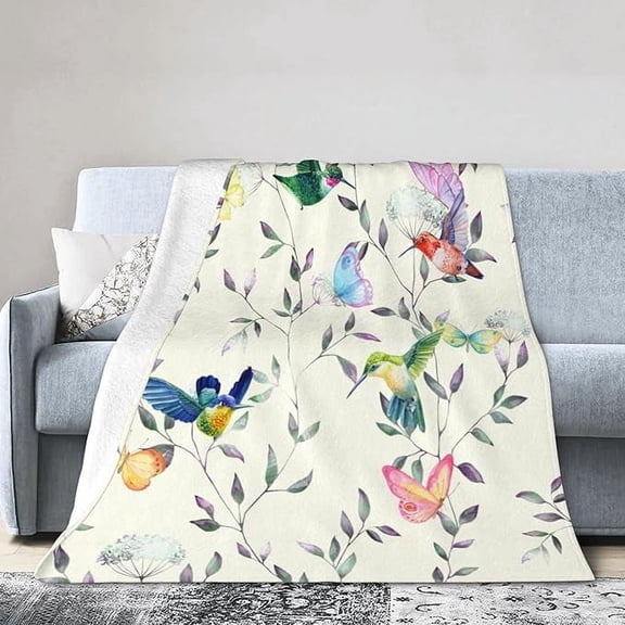 Soft Warm Throw Blanket For Couch Living Room Bird Flower Leaves Butterfly Floral Cozy Fuzzy Throw Blanket For Sofa Bed Blanket 30" x 40"