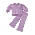 thumbnail image 2 of Seyurigaoka Solid Color Lantern Sleeve Round Neck Sweatshirt + Flared Pants, 2 of 10