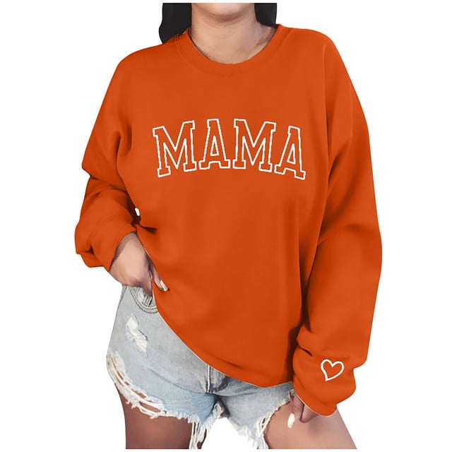 Penkiiy Mama Sweatshirt de manga larga Cheer Mom Shirt para Béisbol Fútbol Fútbol Bailarín Danza Sport Suéter Top S Naranja