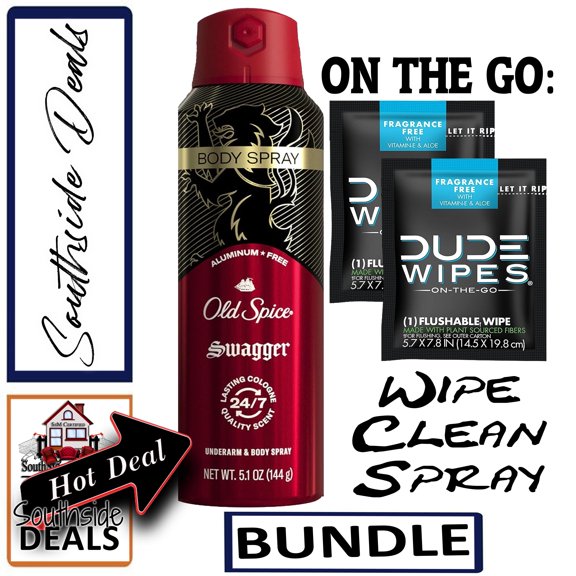 Old Spice Aluminum Free Body Spray for Men, Swagger, 5.1 oz - Underarm & Body Spray - Spray Nozzle's May Vary - with 2 Unscented XL DUDE Wipes included