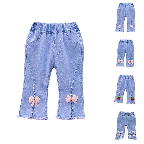Girls Jeans Baby Girls Capri Denim Pants Toddler Kids Soft Elastic Waist Stretch Denim Jeans for Everyday Wear