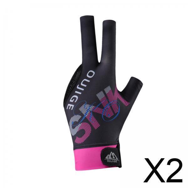 Guante De Billar De 2x3 Dedos Antideslizante Mano Izquierda Cómodo Guante De Piscina Portátil Negro Rosa