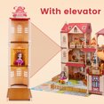 thumbnail image 3 of EagleStone 8-Room Dollhouse Castle with Elevator, 2 Dolls, 388 PCS Furniture & Play Mat, DIY Doll House for Girls Ages 3+, 28" Pink, 3 of 8