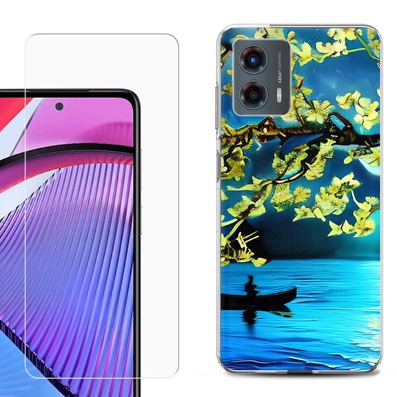 OneToughShield ® Compatible with Motorola Moto G 5G 2023, Shockproof Phone Case, with Tempered Glass Screen Protector - Almond Blossom Night