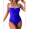 thumbnail image 1 of Trajes de Baño de una Pieza para Mujer, con Bloques de Color, Adelgazantes, Control de Abdomen, Traje de Baño de Cobertura en V. Azul Real L, 1 of 7