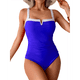 thumbnail image 1 of Trajes de Baño de una Pieza para Mujer, con Bloques de Color, Adelgazantes, Control de Abdomen, Traje de Baño de Cobertura en V. Azul Real L, 1 of 7
