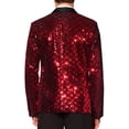 thumbnail image 3 of INSPIRE CHIC Sequin Tuxedo for Men's Argyle Pattern Peak Lapel Prom Shiny Blazer 2XL Red, 3 of 6