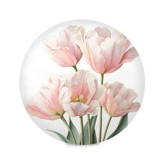 Round Placemat Heat Resistant & Wrinkle-Free Dining Table Decor Placemat For Home & Weddings Tulip in Clipart Style